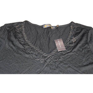 The Limited, Outback Red, Black V-Neck Top, Metallic Details, Large, NWT